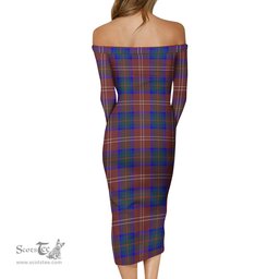 Chisholm Hunting Modern Tartan Off Shoulder Lady Dress Tartan Plaid Long Dress - ScotsTee Shop