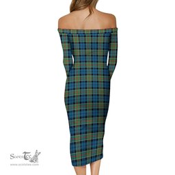 Colquhoun Ancient Tartan Off Shoulder Lady Dress Tartan Plaid Long Dress - ScotsTee Shop
