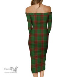 Cavan County Ireland Tartan Off Shoulder Lady Dress Tartan Plaid Long Dress - ScotsTee Shop