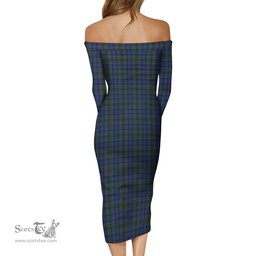 Cockburn Blue Tartan Off Shoulder Lady Dress Tartan Plaid Long Dress - ScotsTee Shop