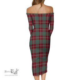 Crawford Modern Tartan Off Shoulder Lady Dress Tartan Plaid Long Dress - ScotsTee Shop