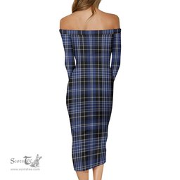 Clark Tartan Off Shoulder Lady Dress Tartan Plaid Long Dress - ScotsTee Shop