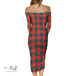 Chisholm Ancient Tartan Off Shoulder Lady Dress Tartan Plaid Long Dress - ScotsTee Shop