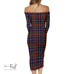 Crozier Tartan Off Shoulder Lady Dress Tartan Plaid Long Dress - ScotsTee Shop