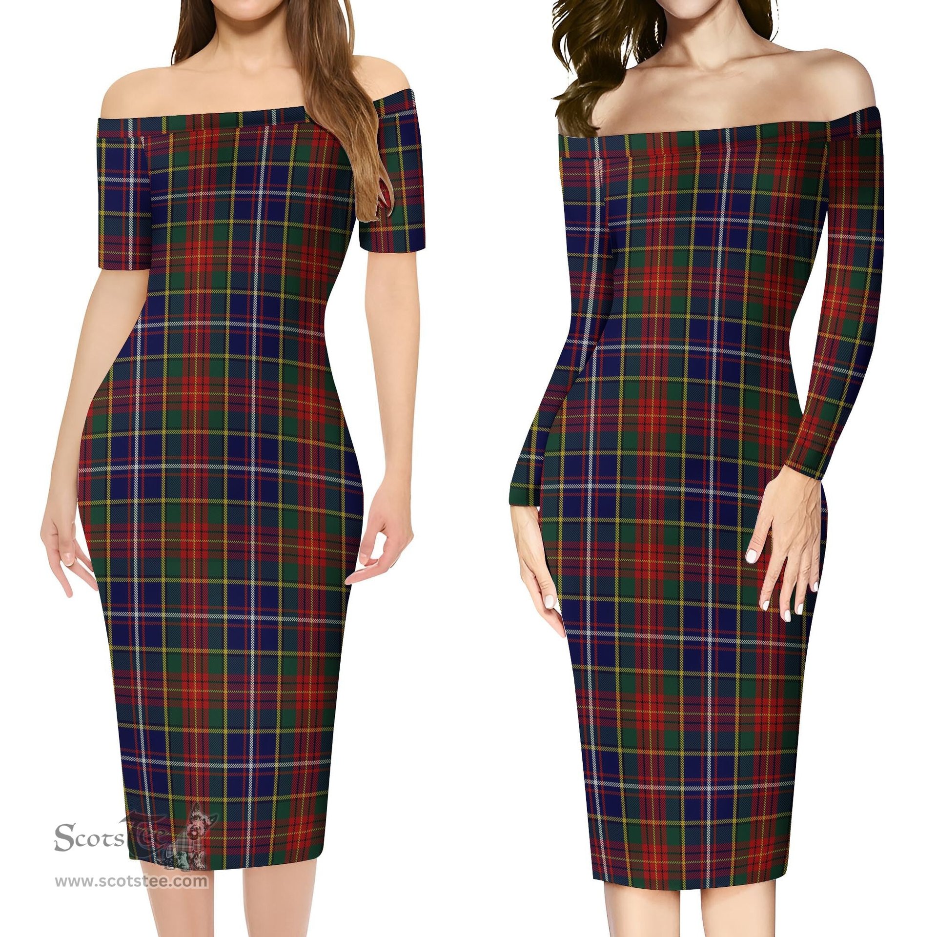 Crozier Tartan Off Shoulder Lady Dress Tartan Plaid Long Dress - ScotsTee Shop