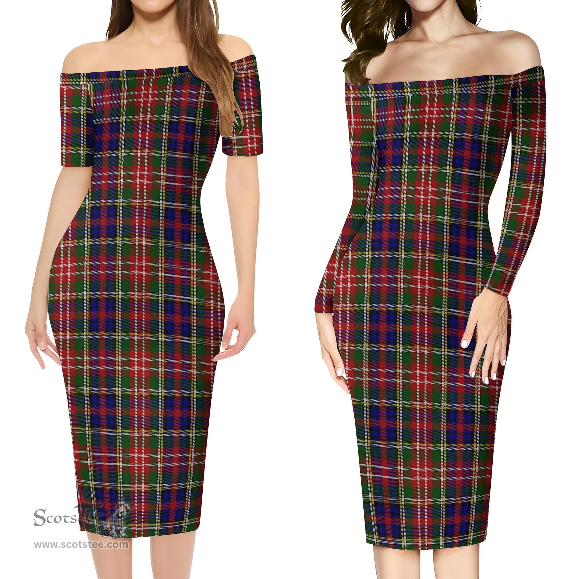 Christie Tartan Off Shoulder Lady Dress Tartan Plaid Long Dress - ScotsTee Shop