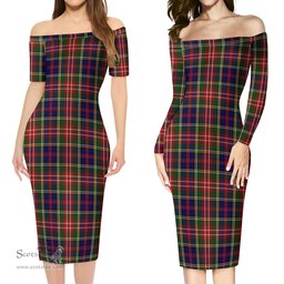 Christie Tartan Off Shoulder Lady Dress Tartan Plaid Long Dress - ScotsTee Shop