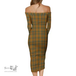Donachie of Brockloch Ancient Hunting Tartan Off Shoulder Lady Dress Tartan Plaid Long Dress - ScotsTee Shop