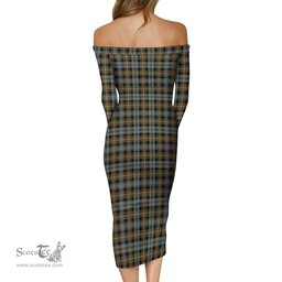 Farquharson Weathered Tartan Off Shoulder Lady Dress Tartan Plaid Long Dress - ScotsTee Shop