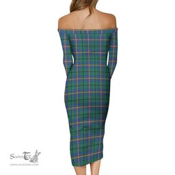 Carmichael Ancient Tartan Off Shoulder Lady Dress Tartan Plaid Long Dress - ScotsTee Shop