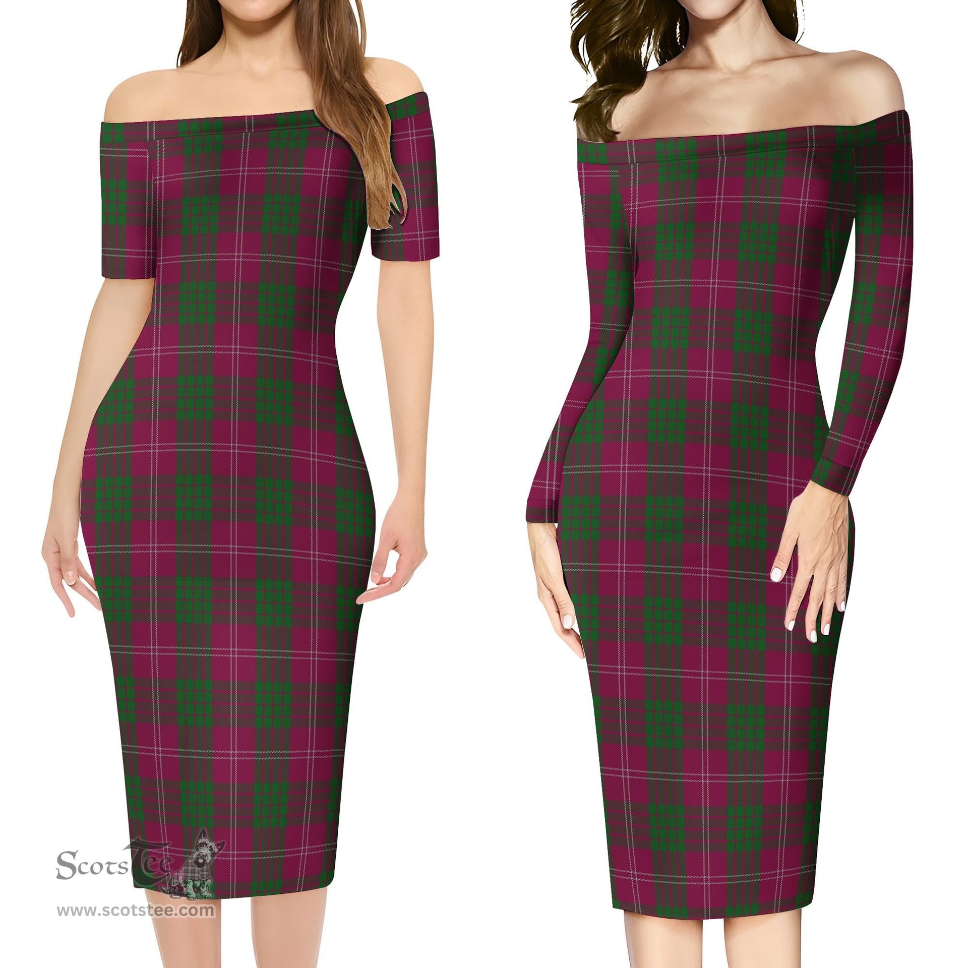 Crawford Tartan Off Shoulder Lady Dress Tartan Plaid Long Dress - ScotsTee Shop