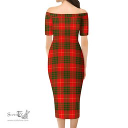 Cameron Modern Tartan Off Shoulder Lady Dress Tartan Plaid Long Dress - ScotsTee Shop