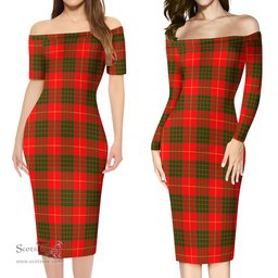 Cameron Modern Tartan Off Shoulder Lady Dress Tartan Plaid Long Dress - ScotsTee Shop