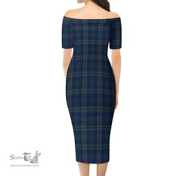 Fermanagh County Ireland Tartan Off Shoulder Lady Dress Tartan Plaid Long Dress - ScotsTee Shop