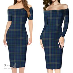 Fermanagh County Ireland Tartan Off Shoulder Lady Dress Tartan Plaid Long Dress - ScotsTee Shop