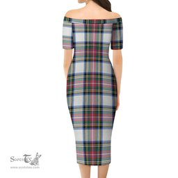 Dennistoun Tartan Off Shoulder Lady Dress Tartan Plaid Long Dress - ScotsTee Shop