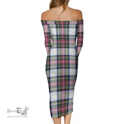 Dennistoun Tartan Off Shoulder Lady Dress Tartan Plaid Long Dress - ScotsTee Shop