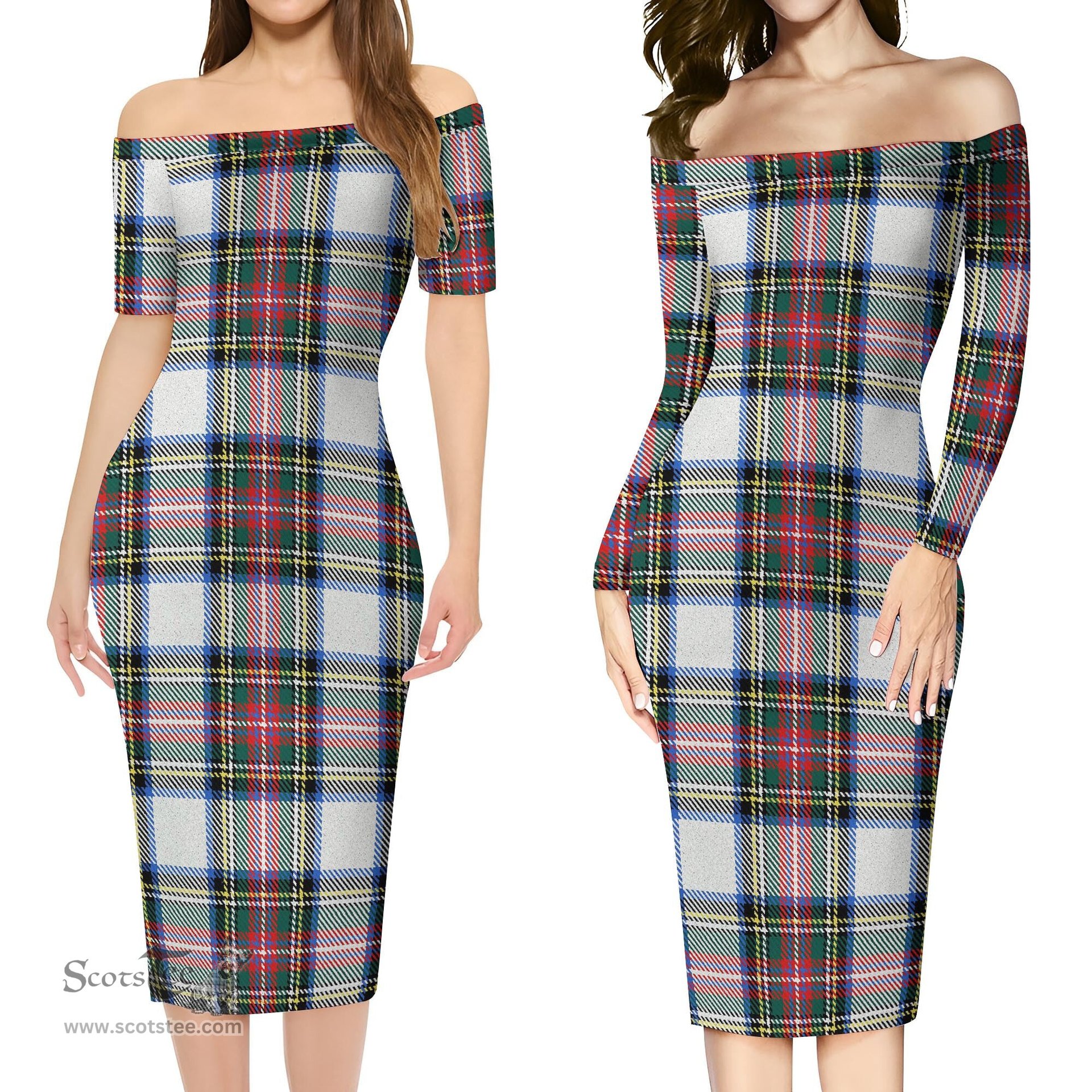 Dennistoun Tartan Off Shoulder Lady Dress Tartan Plaid Long Dress - ScotsTee Shop