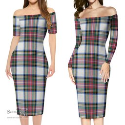 Dennistoun Tartan Off Shoulder Lady Dress Tartan Plaid Long Dress - ScotsTee Shop
