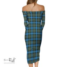 Fergusson Ancient Tartan Off Shoulder Lady Dress Tartan Plaid Long Dress - ScotsTee Shop