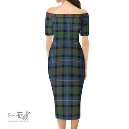 Cameron of Erracht Ancient Tartan Off Shoulder Lady Dress Tartan Plaid Long Dress - ScotsTee Shop