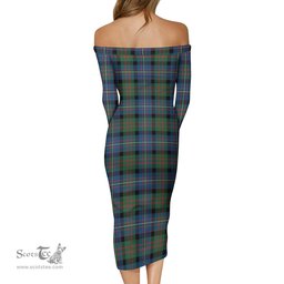 Cameron of Erracht Ancient Tartan Off Shoulder Lady Dress Tartan Plaid Long Dress - ScotsTee Shop