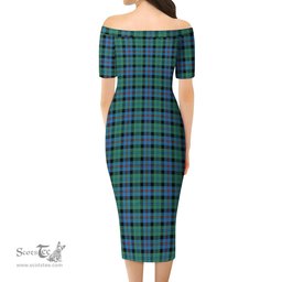 Campbell of Cawdor Ancient Tartan Off Shoulder Lady Dress Tartan Plaid Long Dress - ScotsTee Shop