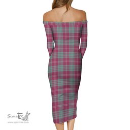 Crawford Ancient Tartan Off Shoulder Lady Dress Tartan Plaid Long Dress - ScotsTee Shop