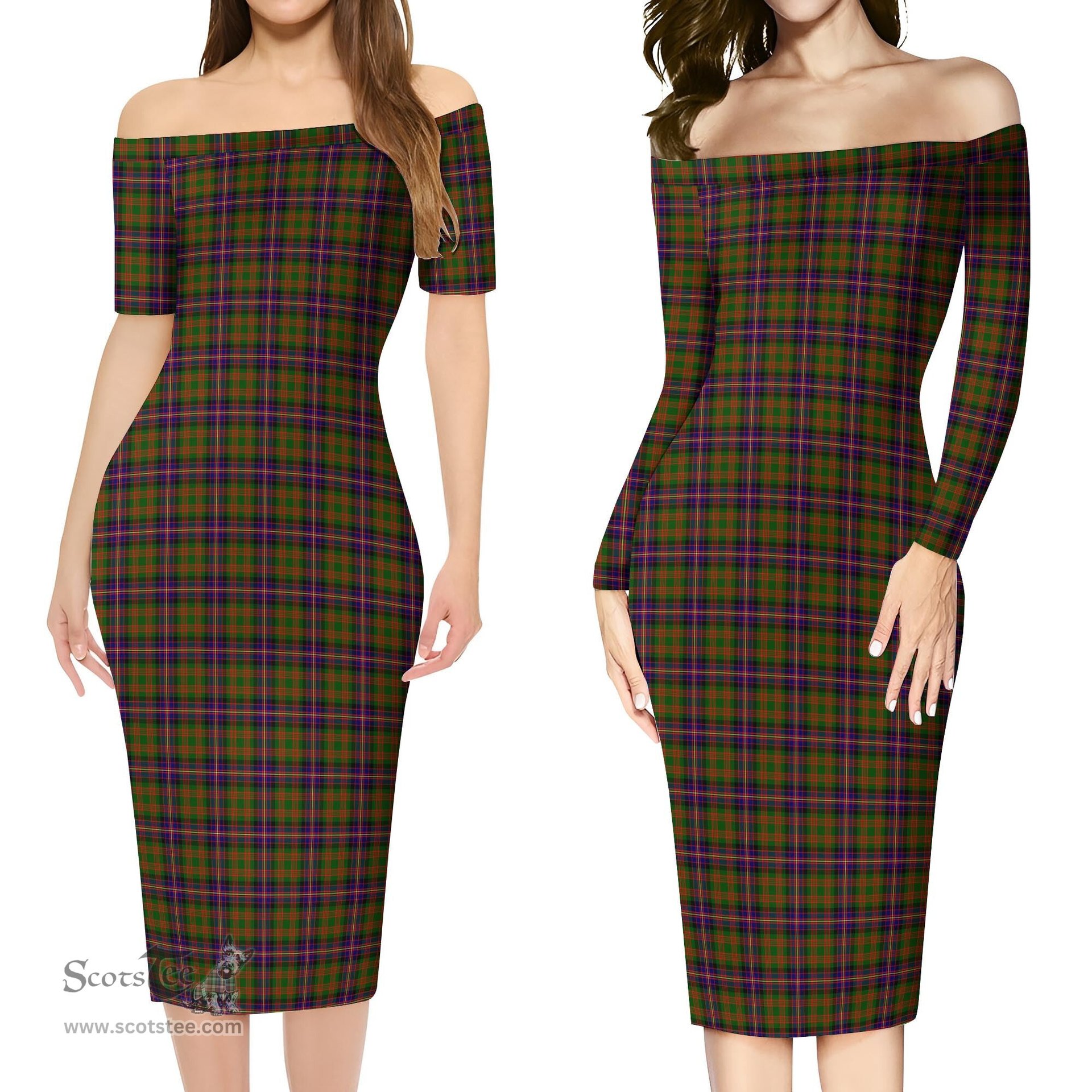 Cochrane Modern Tartan Off Shoulder Lady Dress Tartan Plaid Long Dress - ScotsTee Shop