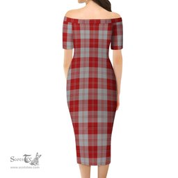 Erskine Red Tartan Off Shoulder Lady Dress Tartan Plaid Long Dress - ScotsTee Shop