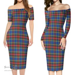 MacBeth Tartan Off Shoulder Lady Dress Tartan Plaid Long Dress - ScotsTee Shop
