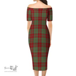 Leask Tartan Off Shoulder Lady Dress Tartan Plaid Long Dress - ScotsTee Shop