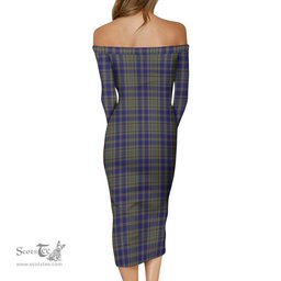 Kildare County Ireland Tartan Off Shoulder Lady Dress Tartan Plaid Long Dress - ScotsTee Shop