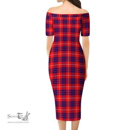 Hamilton Modern Tartan Off Shoulder Lady Dress Tartan Plaid Long Dress - ScotsTee Shop