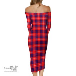 Hamilton Modern Tartan Off Shoulder Lady Dress Tartan Plaid Long Dress - ScotsTee Shop