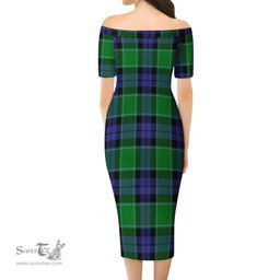 Haldane Tartan Off Shoulder Lady Dress Tartan Plaid Long Dress - ScotsTee Shop