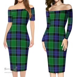 Haldane Tartan Off Shoulder Lady Dress Tartan Plaid Long Dress - ScotsTee Shop