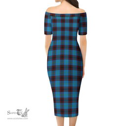 Home Ancient Tartan Off Shoulder Lady Dress Tartan Plaid Long Dress - ScotsTee Shop