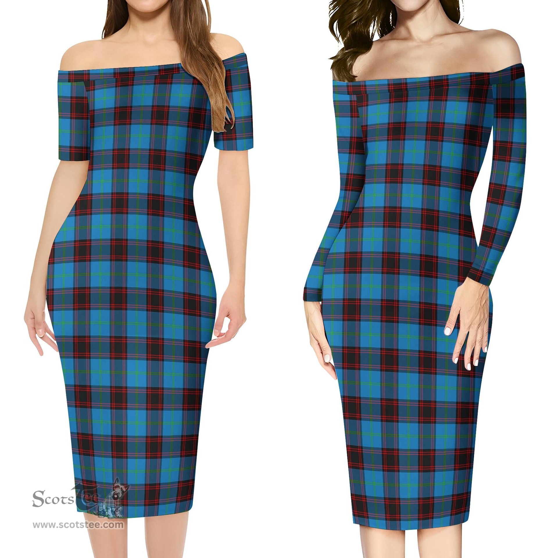 Home Ancient Tartan Off Shoulder Lady Dress Tartan Plaid Long Dress - ScotsTee Shop