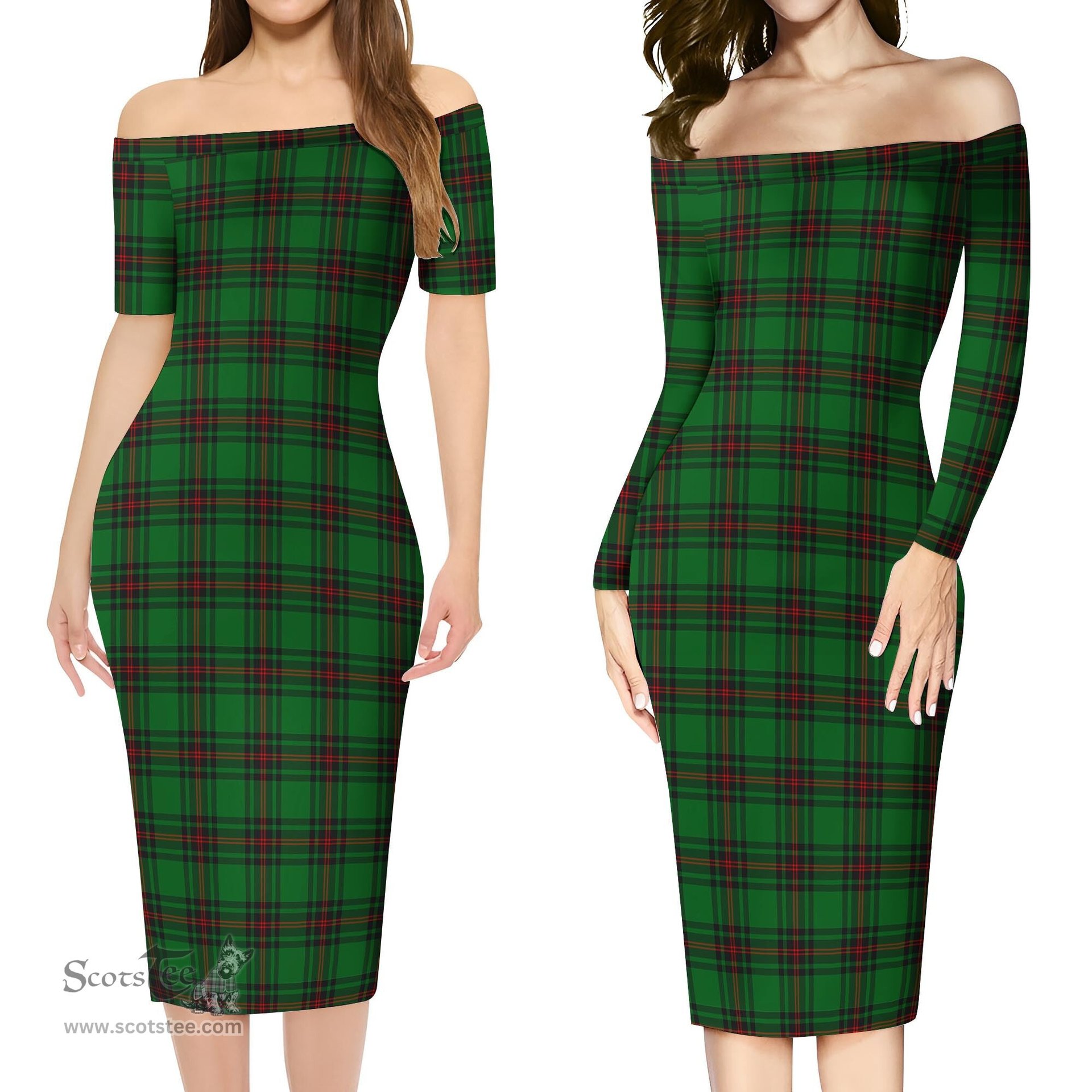 Logie Tartan Off Shoulder Lady Dress Tartan Plaid Long Dress - ScotsTee Shop