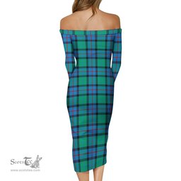 Flower Of Scotland Tartan Off Shoulder Lady Dress Tartan Plaid Long Dress - ScotsTee Shop