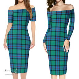 Flower Of Scotland Tartan Off Shoulder Lady Dress Tartan Plaid Long Dress - ScotsTee Shop