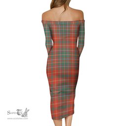 MacDougall Ancient Tartan Off Shoulder Lady Dress Tartan Plaid Long Dress - ScotsTee Shop