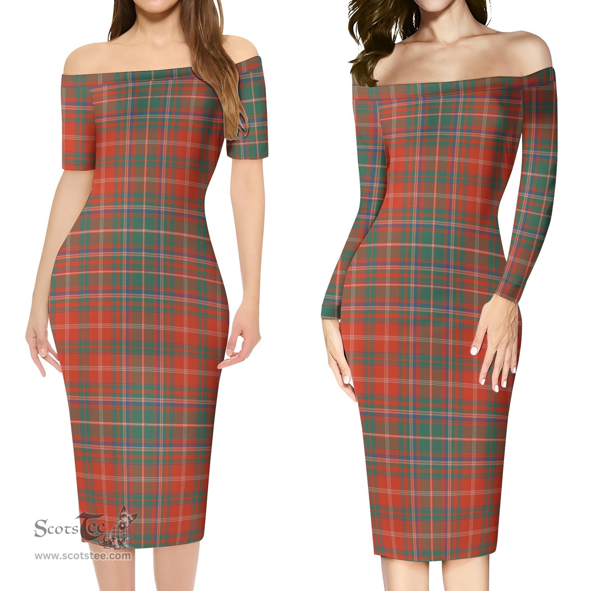 MacDougall Ancient Tartan Off Shoulder Lady Dress Tartan Plaid Long Dress - ScotsTee Shop