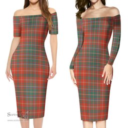 MacDougall Ancient Tartan Off Shoulder Lady Dress Tartan Plaid Long Dress - ScotsTee Shop