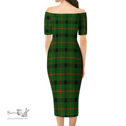 Kincaid Modern Tartan Off Shoulder Lady Dress Tartan Plaid Long Dress - ScotsTee Shop