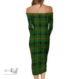 Kincaid Modern Tartan Off Shoulder Lady Dress Tartan Plaid Long Dress - ScotsTee Shop