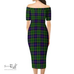 Forsyth Modern Tartan Off Shoulder Lady Dress Tartan Plaid Long Dress - ScotsTee Shop