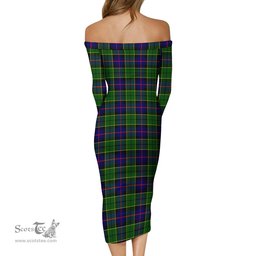 Forsyth Modern Tartan Off Shoulder Lady Dress Tartan Plaid Long Dress - ScotsTee Shop