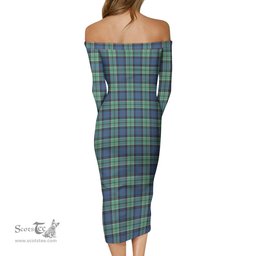 Leslie Hunting Ancient Tartan Off Shoulder Lady Dress Tartan Plaid Long Dress - ScotsTee Shop
